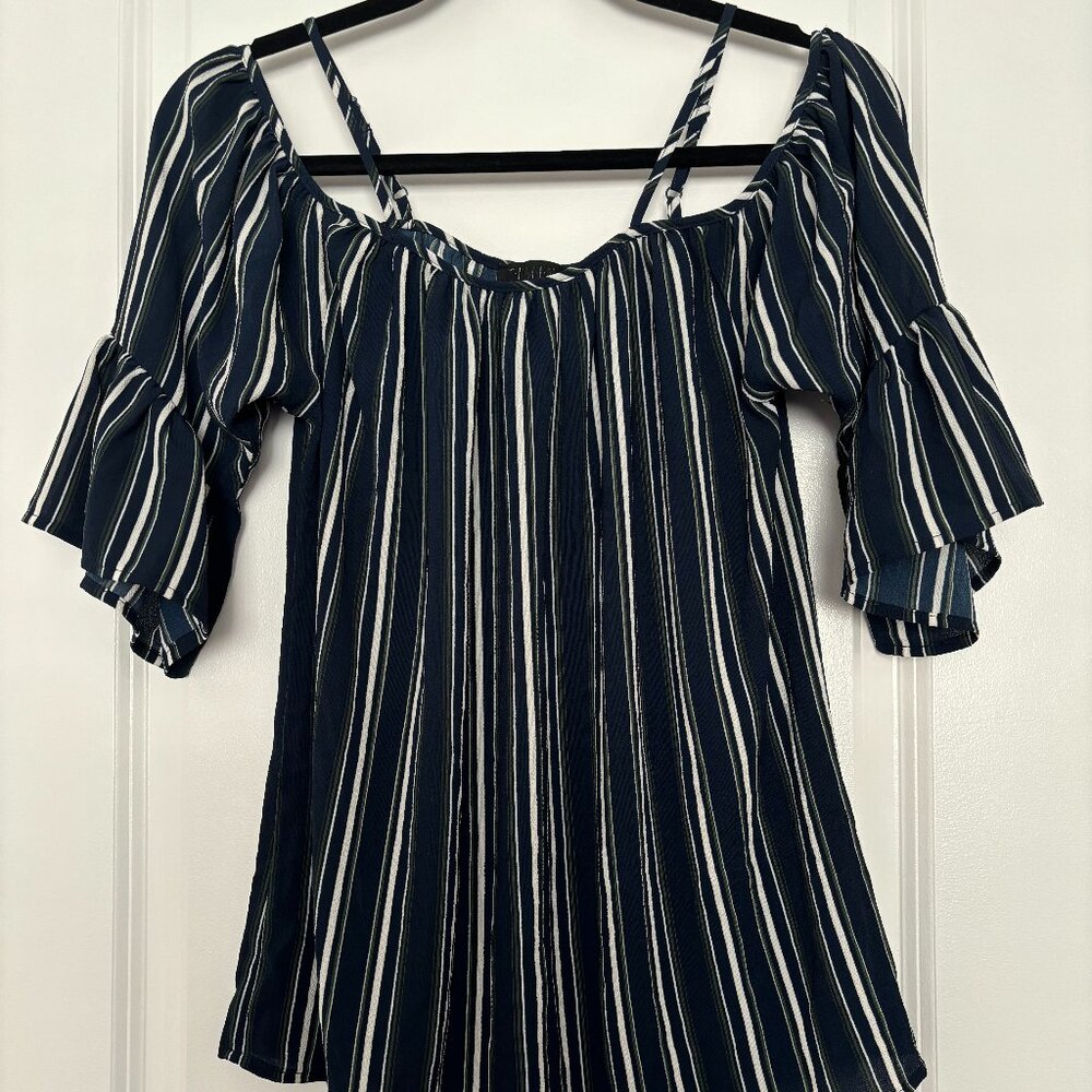 Navy and White Striped Off-Shoulder Blouse